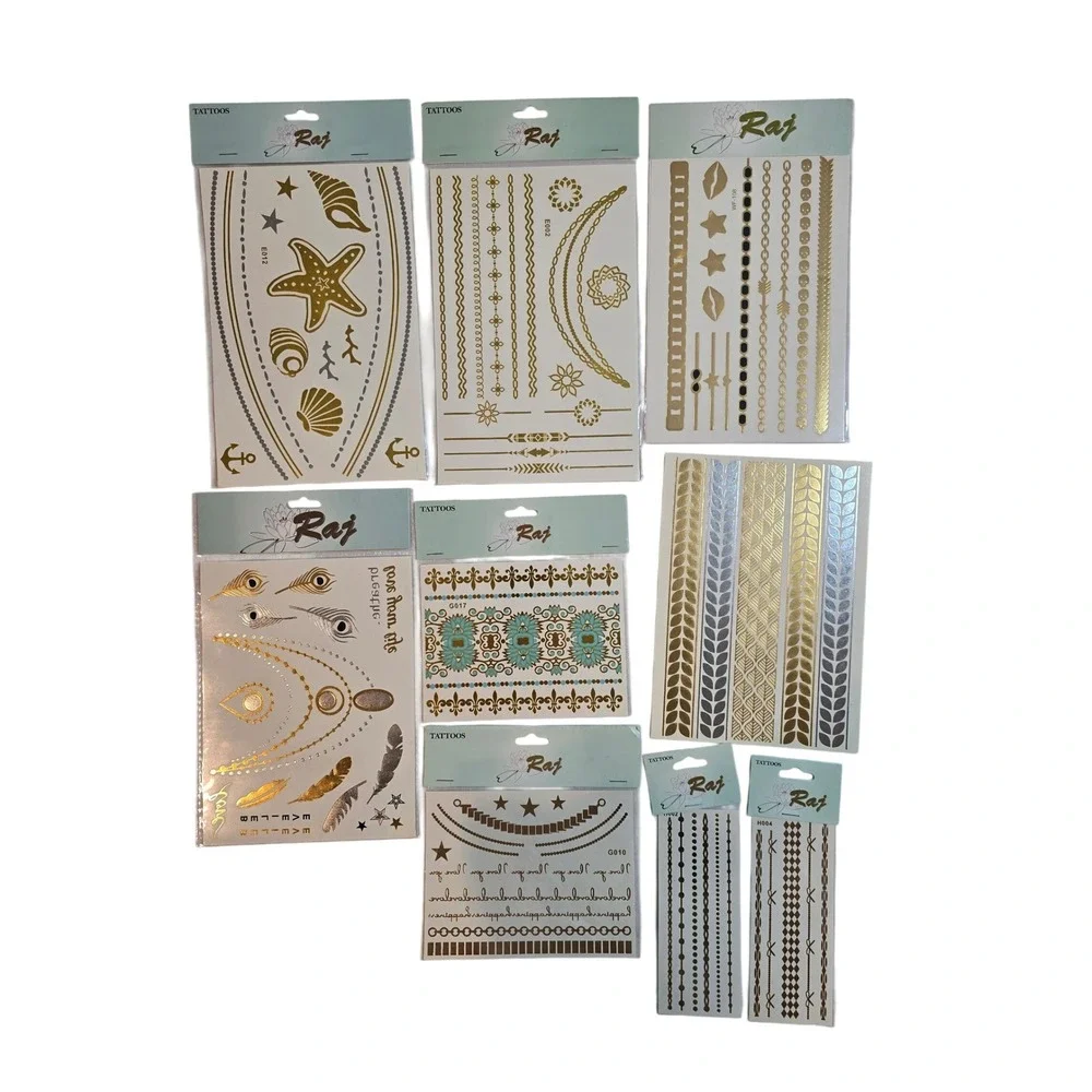 Raj Metallic Temporary Tattoos Gold Silver Body Art Sticker Beach Party Festival